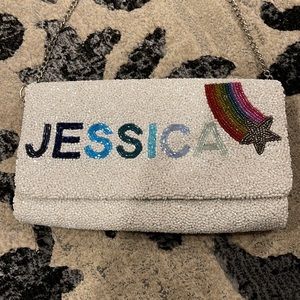 Custom JESSICA island to east side beaded white rainbow evening bag
